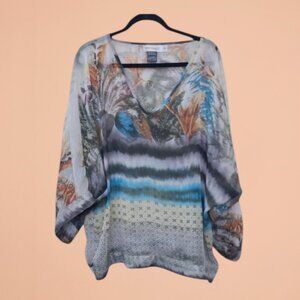Urban Mangoz Elegant Multicolor V-Neck Sheer Blouse XL